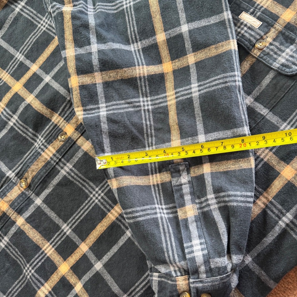 Carhartt Mens 2XL Tall Plaid Flannel Shirt Black Tan Long Sleeve Workwear Cotton - Picture 7 of 10